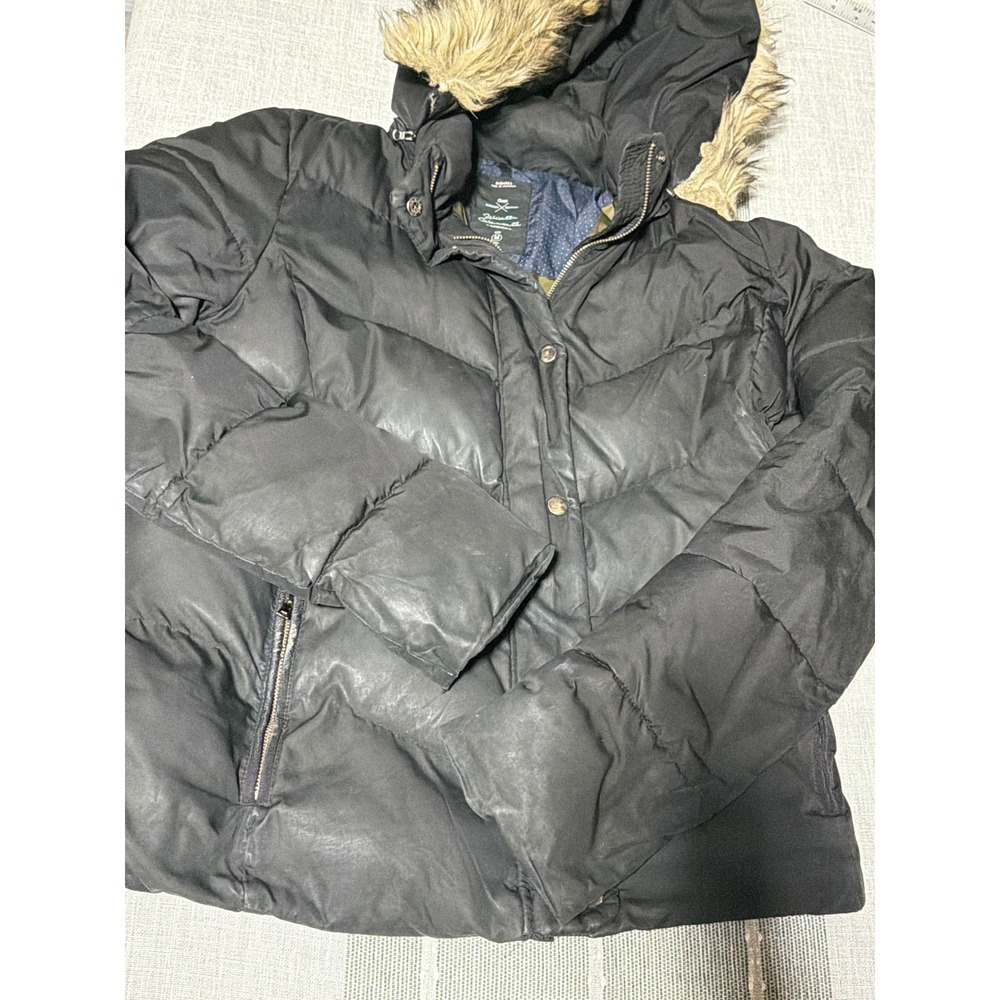 Gap women's Black Puffer Jacket Faux Fur Trim Hood Heavyweight Coat